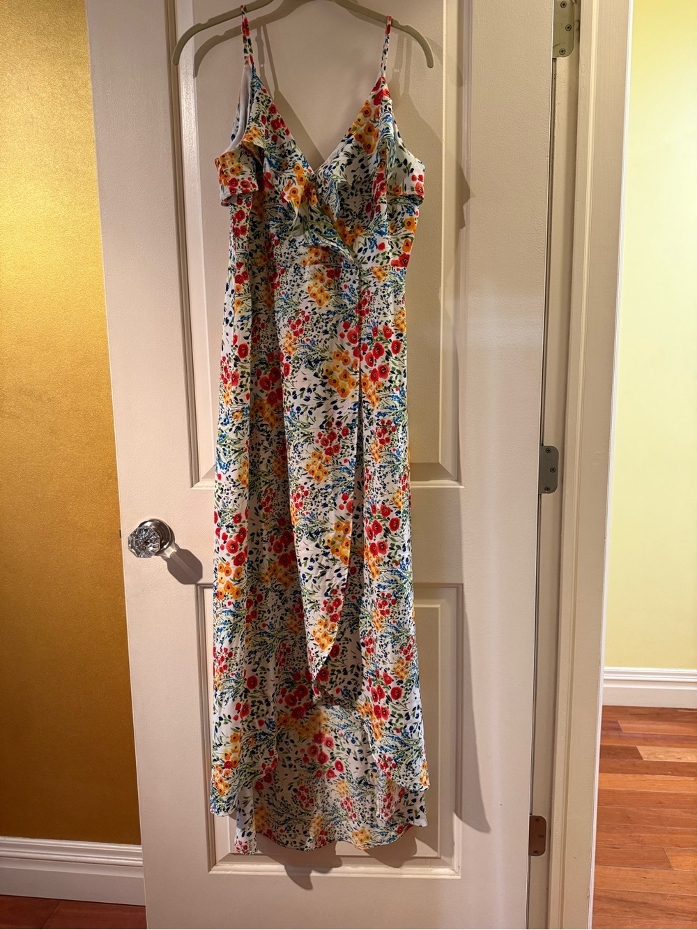White Floral Ruffle Wrap Maxi Summer Dress